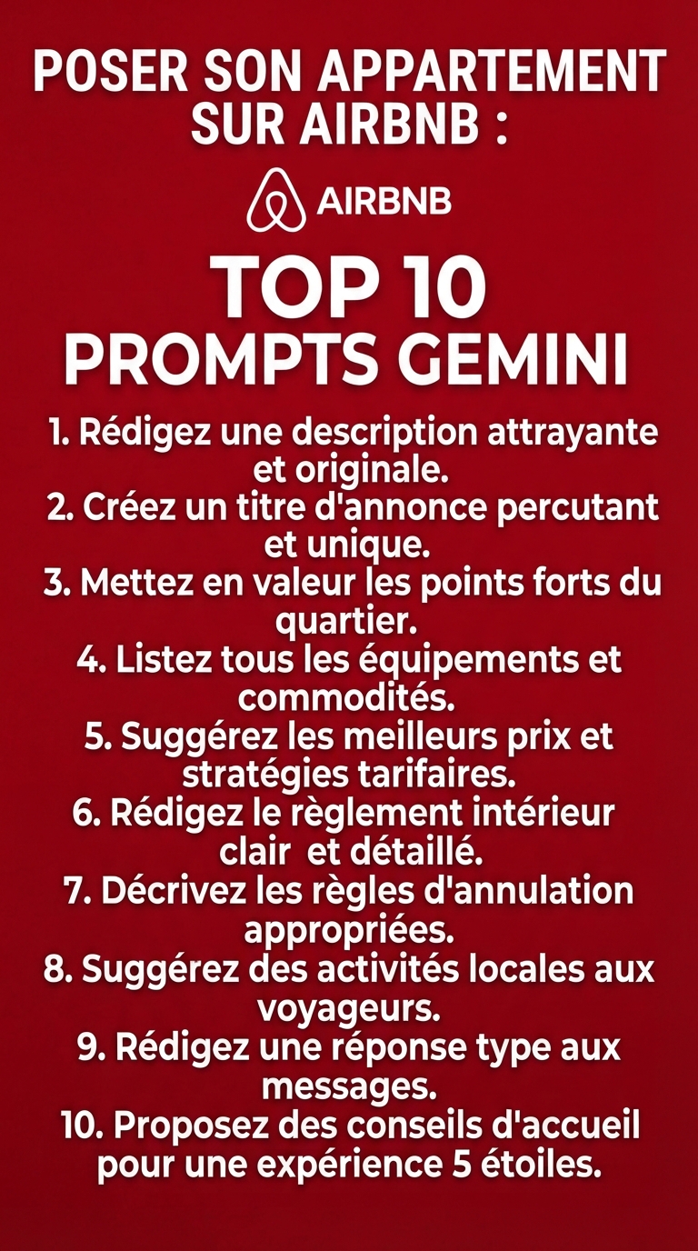 Poser son Appartement sur Airbnb : Top 10 Prompts Gemini