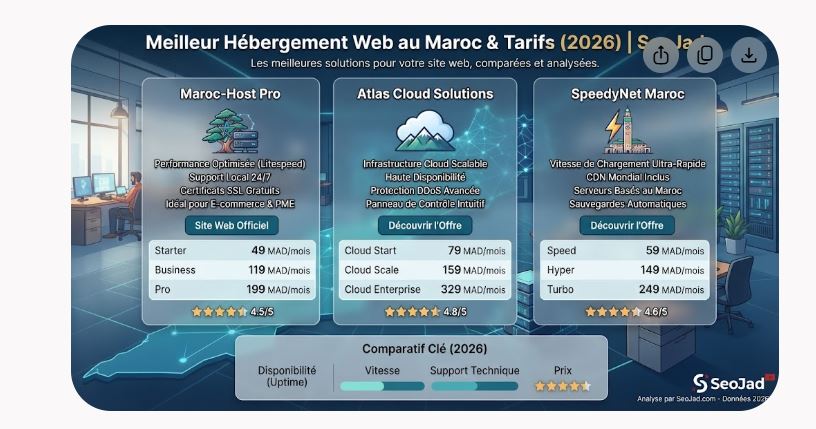 Meilleur Hébergement Web au Maroc & Tarifs (2026) | SeoJad